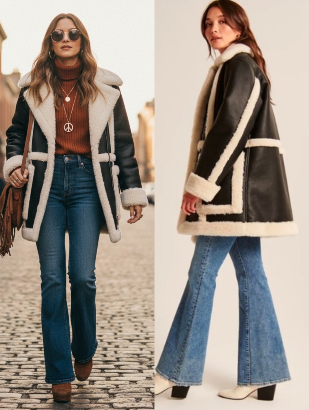 Abercrombie & Fitch XS 70s Modern Retro Hippie Vegan Shearling Penny Lane Jacket